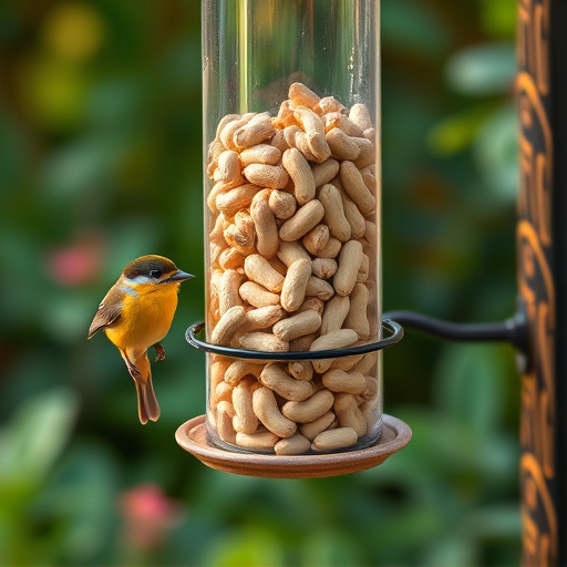 Garden feeder filled with peanuts