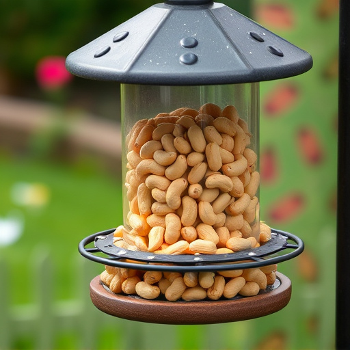 Garden feeder filled with peanuts