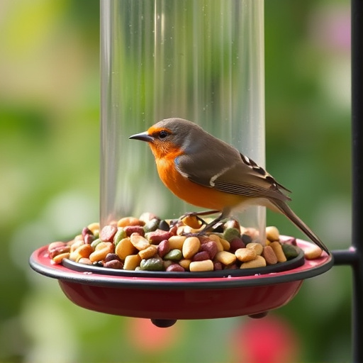 Garden feeder filled with robin-friendly mix