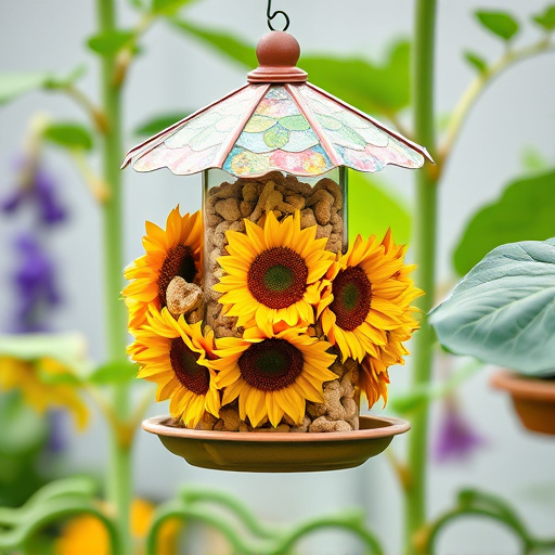 Garden feeder filled with sunflower hearts