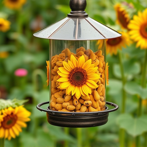 Garden feeder filled with sunflower hearts