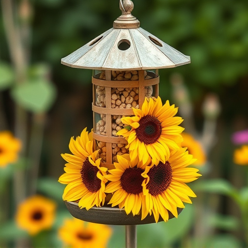 Garden feeder filled with sunflower hearts