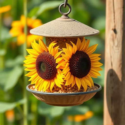 Garden feeder filled with sunflower hearts