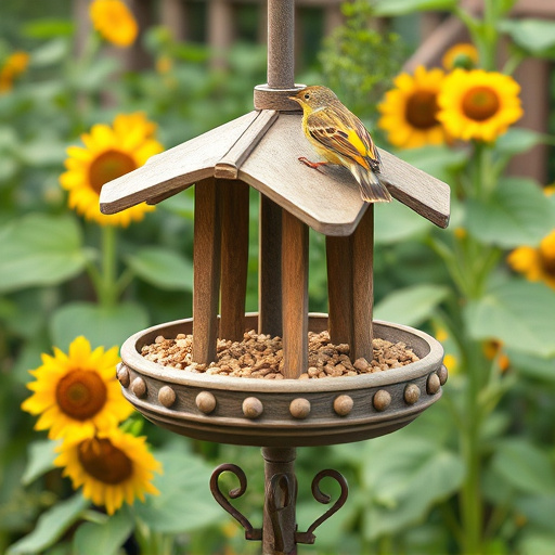 Garden feeding station filled with sunflower hearts