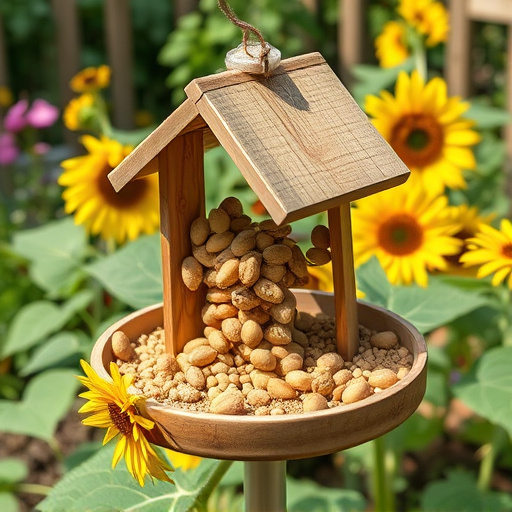 Garden feeding station filled with sunflower hearts