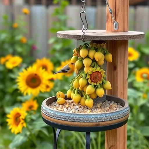 Garden feeding station filled with sunflower hearts