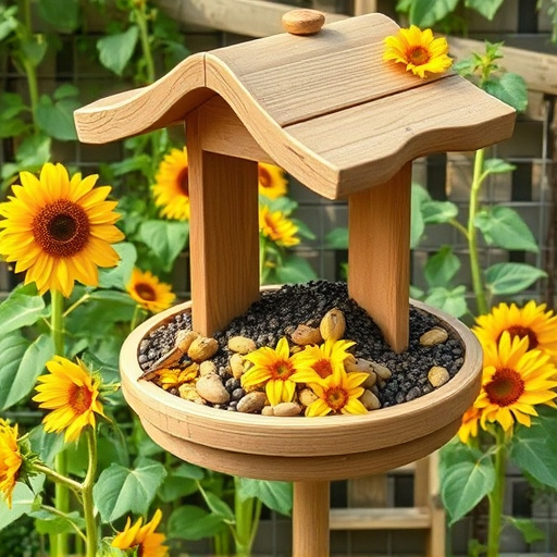 Garden feeding station filled with sunflower hearts