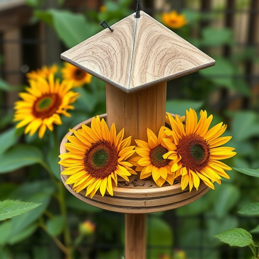 Garden feeding station filled with sunflower hearts