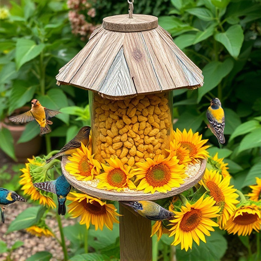 Garden feeding station filled with sunflower hearts