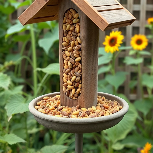 Garden feeding station filled with sunflower hearts