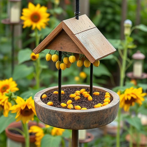 Garden feeding station filled with sunflower hearts