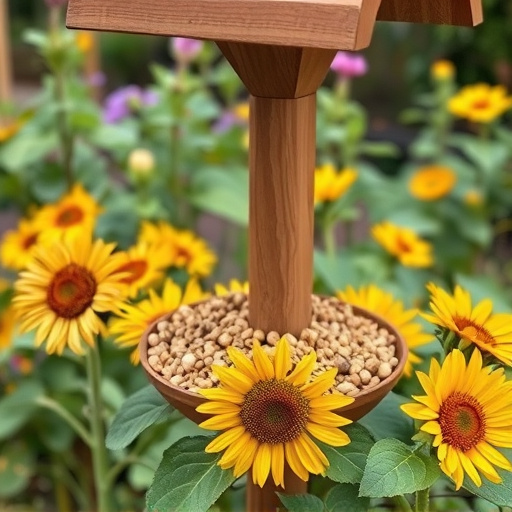 Garden feeding station filled with sunflower hearts