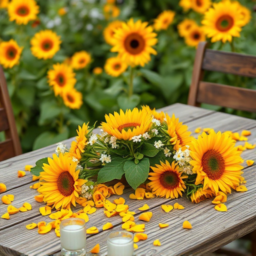 Garden table scattered with sunflower hearts