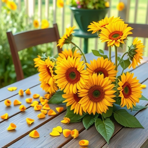 Garden table scattered with sunflower hearts