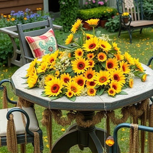 Garden table scattered with sunflower hearts