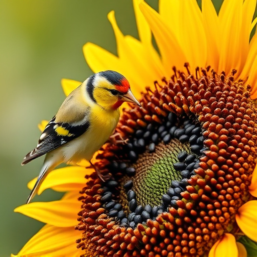 Goldfinch feeding on black sunflower seeds
