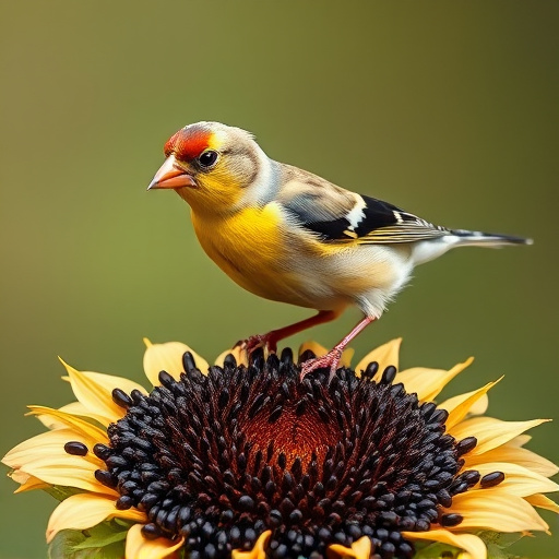 Goldfinch feeding on black sunflower seeds