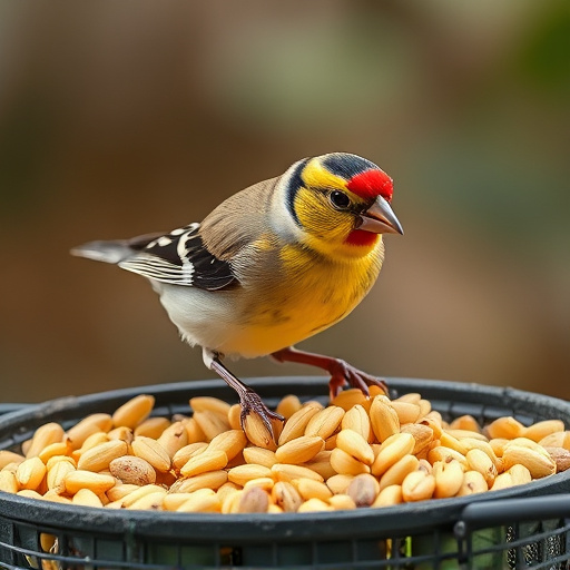 Goldfinch feeding on nyjer seeds