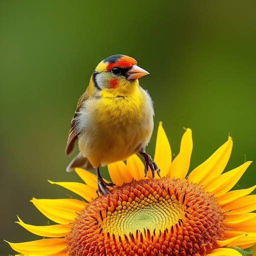 Goldfinch perched eating sunflower seeds