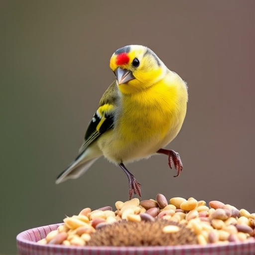 Goldfinch perched eating sunflower seeds