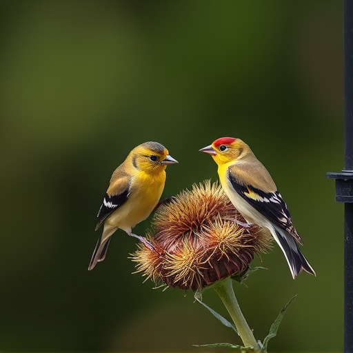 Goldfinches on thistle seed feeder
