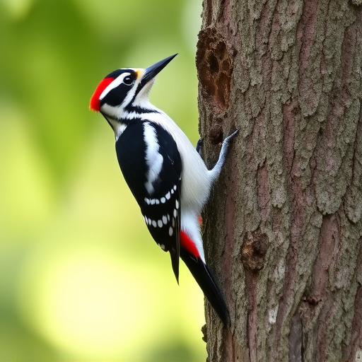 Great spotted woodpecker on tree trunk