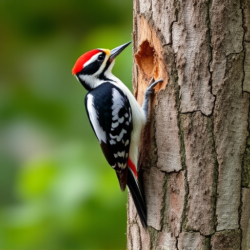 Great spotted woodpecker on tree trunk