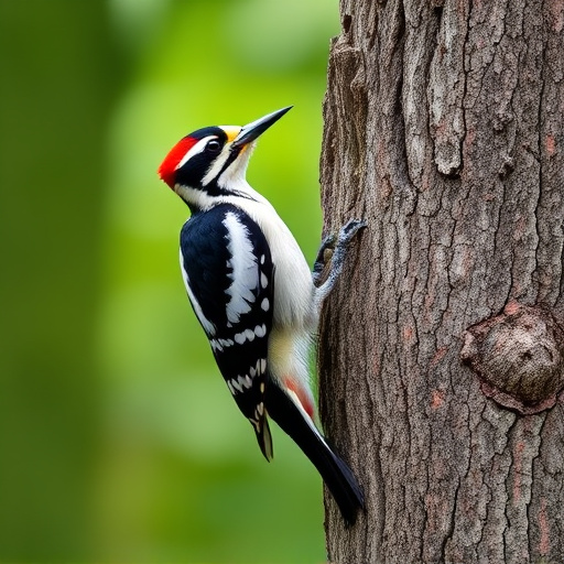 Great spotted woodpecker on tree trunk