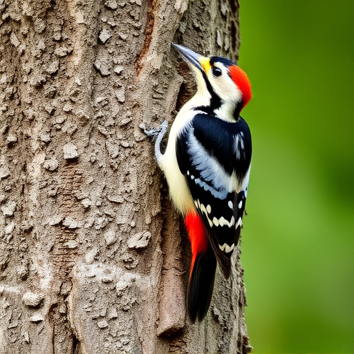 Great spotted woodpecker on tree trunk