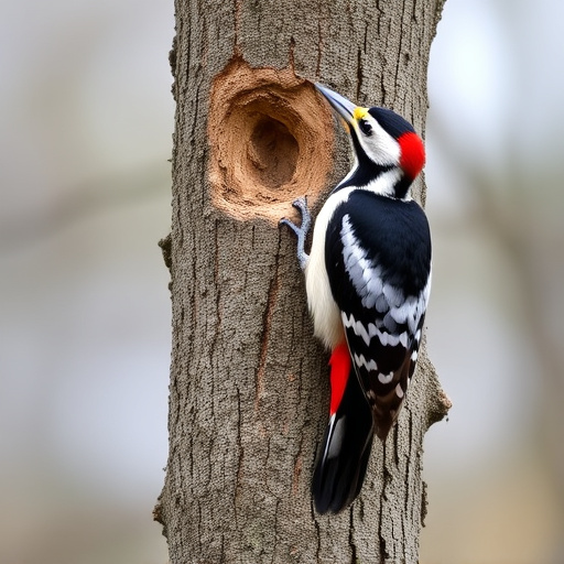 Great spotted woodpecker on tree trunk