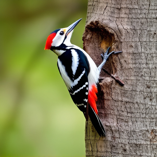 Great spotted woodpecker on tree trunk