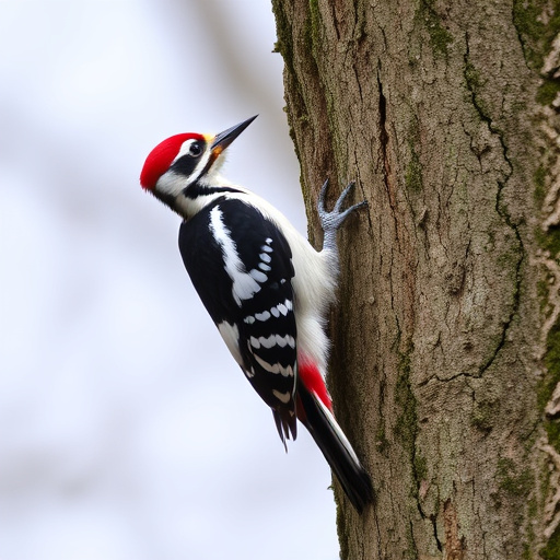 Great spotted woodpecker on tree trunk