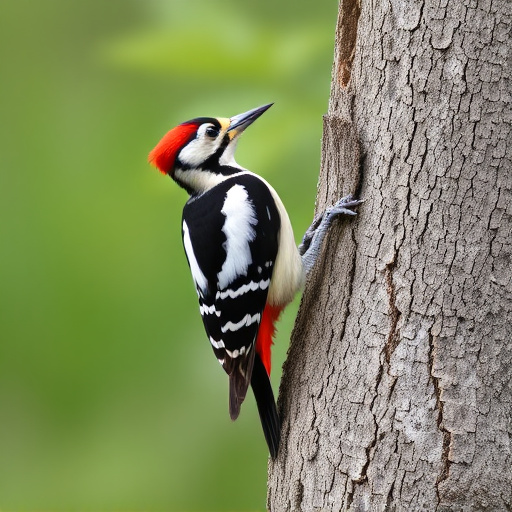 Great spotted woodpecker on tree trunk