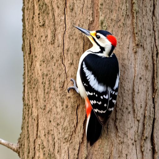 Great spotted woodpecker on tree trunk