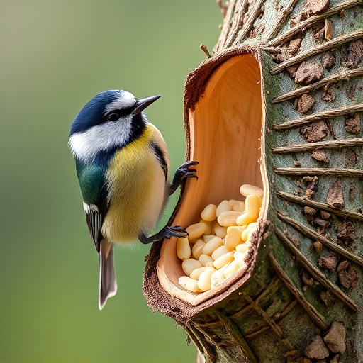 Great tit cracking open peanut shell