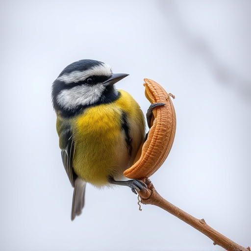 Great tit cracking open peanut shell