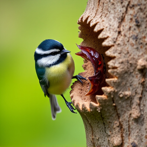 Great tit cracking open peanut shell