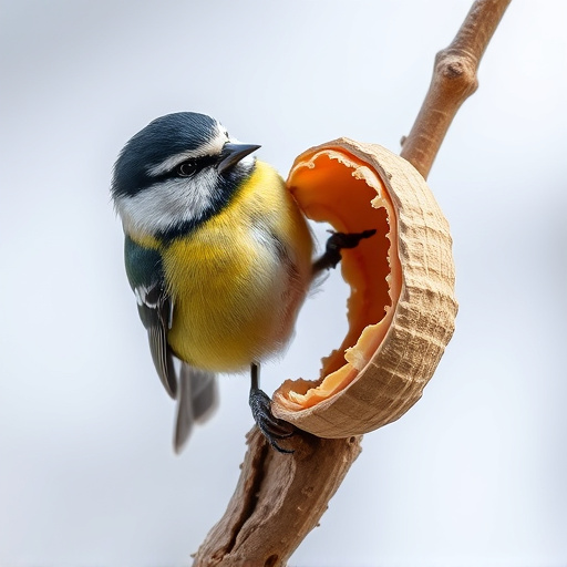 Great tit cracking open peanut shell