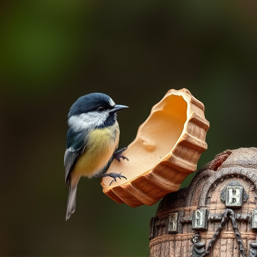 Great tit cracking open peanut shell
