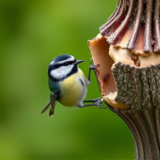 Great tit cracking open peanut shell