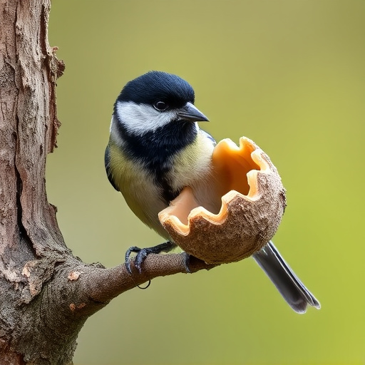 Great tit cracking open peanut shell