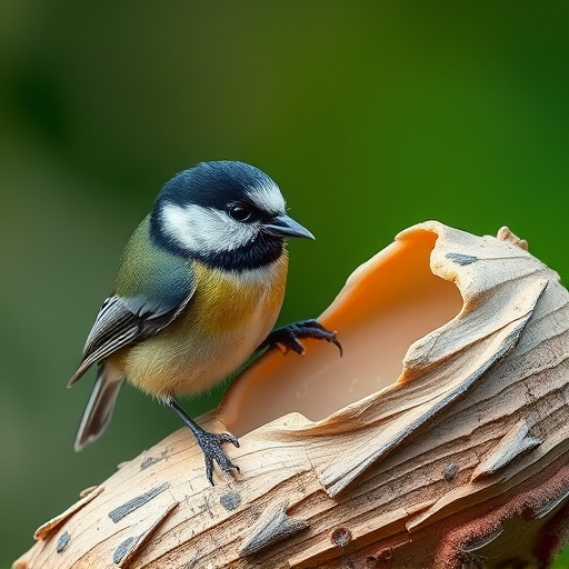 Great tit cracking open peanut shell