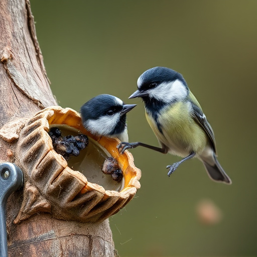 Great tit cracking open peanut shell