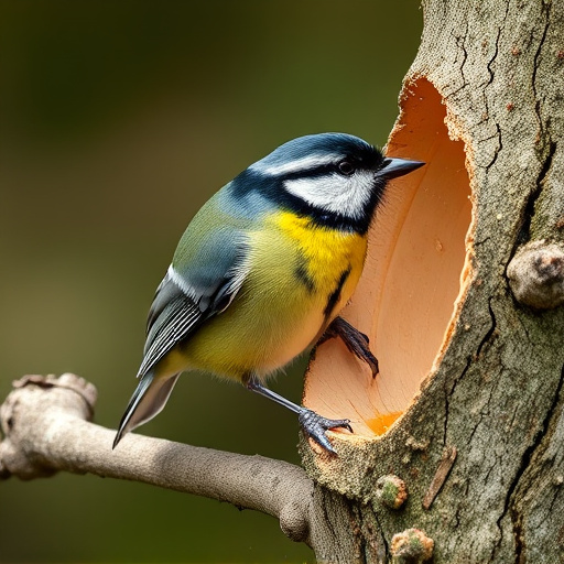 Great tit cracking open peanut shell