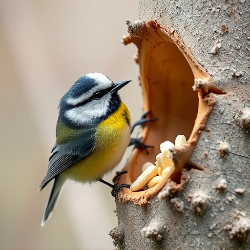 Great tit cracking open peanut shell