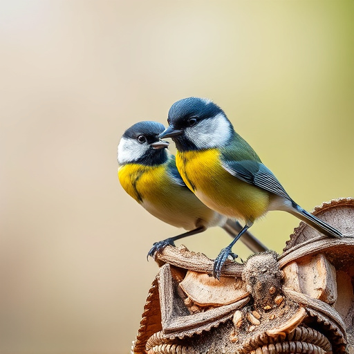 Great tit cracking open peanut shell