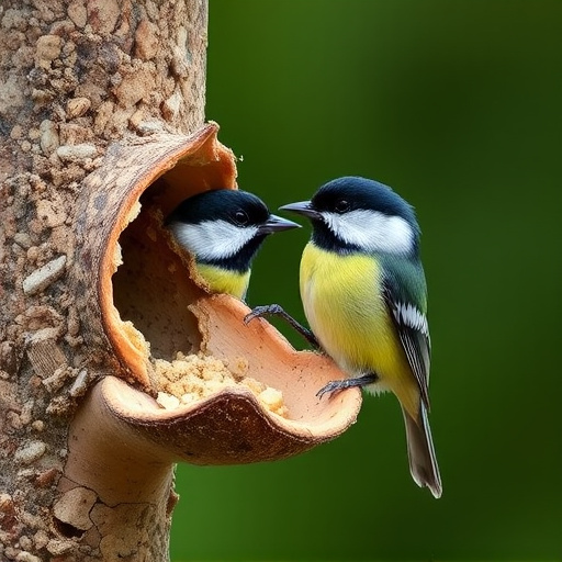 Great tit cracking open peanut shell
