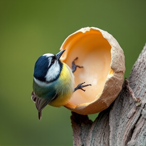 Great tit cracking open peanut shell