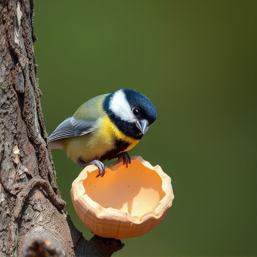 Great tit cracking open peanut shell