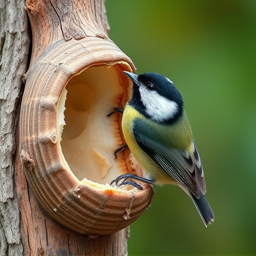 Great tit cracking open peanut shell